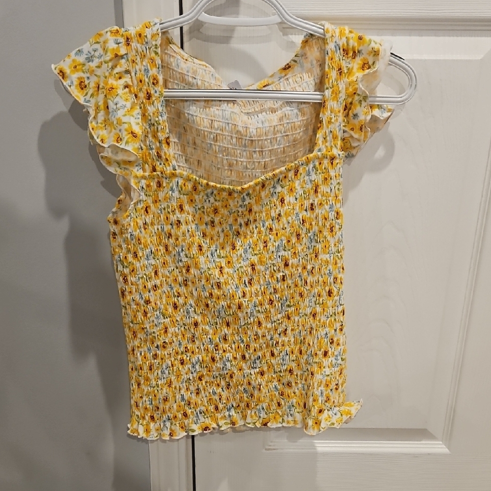 Old Navy Yellow Floral Smocked Ruffle-Strap Camisole
